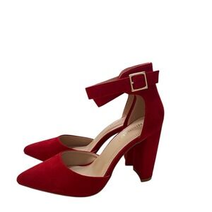 NEW Red‎ Suede Closed Toe Ankle Strap Heels Size 9